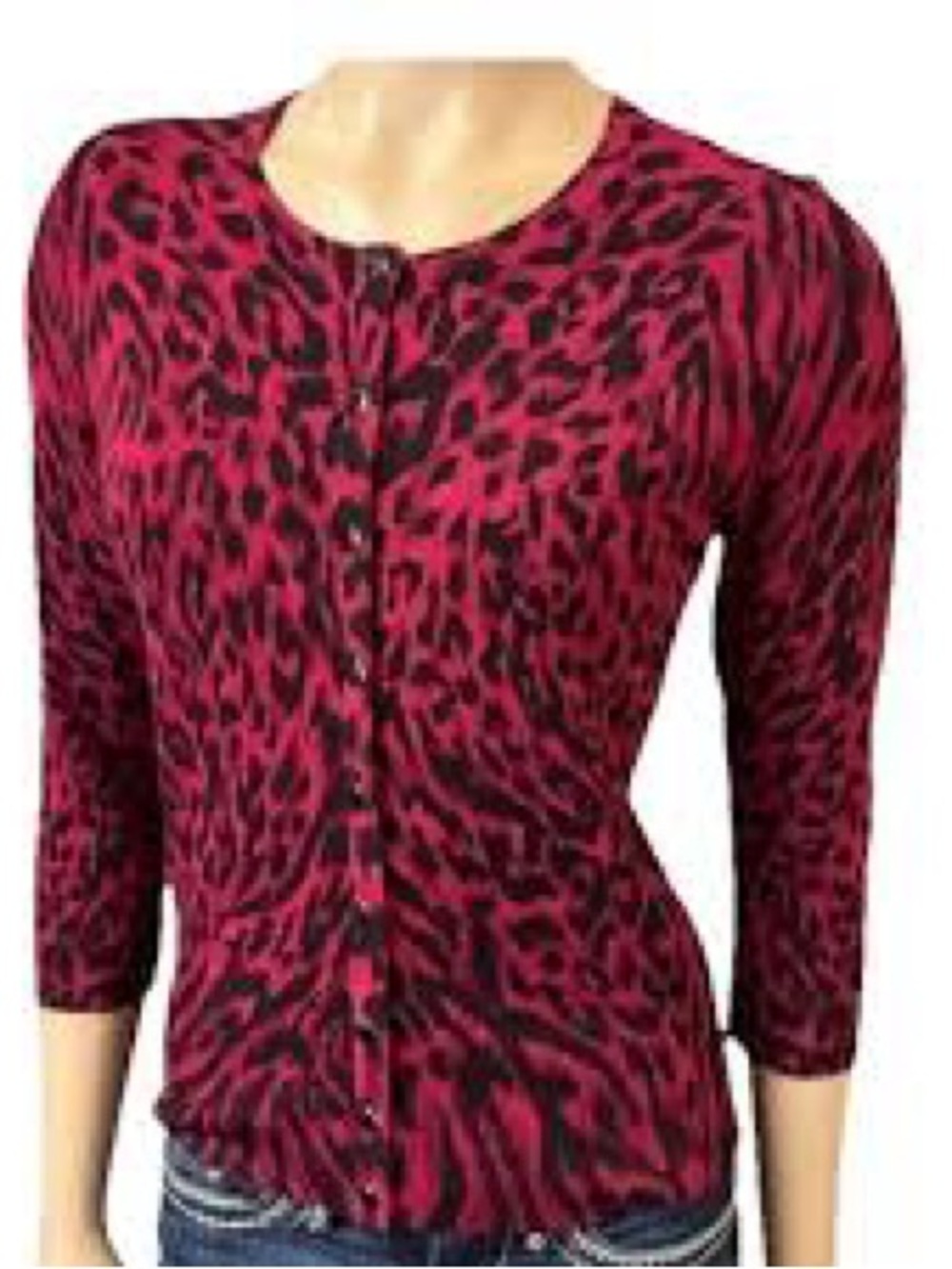 White House Black Market Pink and Black Leopard-Print Button Cardigan